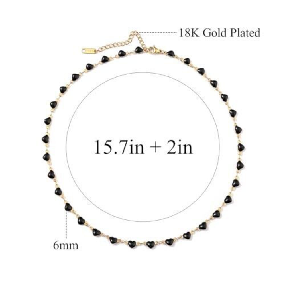 8231 Black Heart Necklace Trendy 18K Gold Plated Black Tourmaline Necklace - Picture 2 of 5
